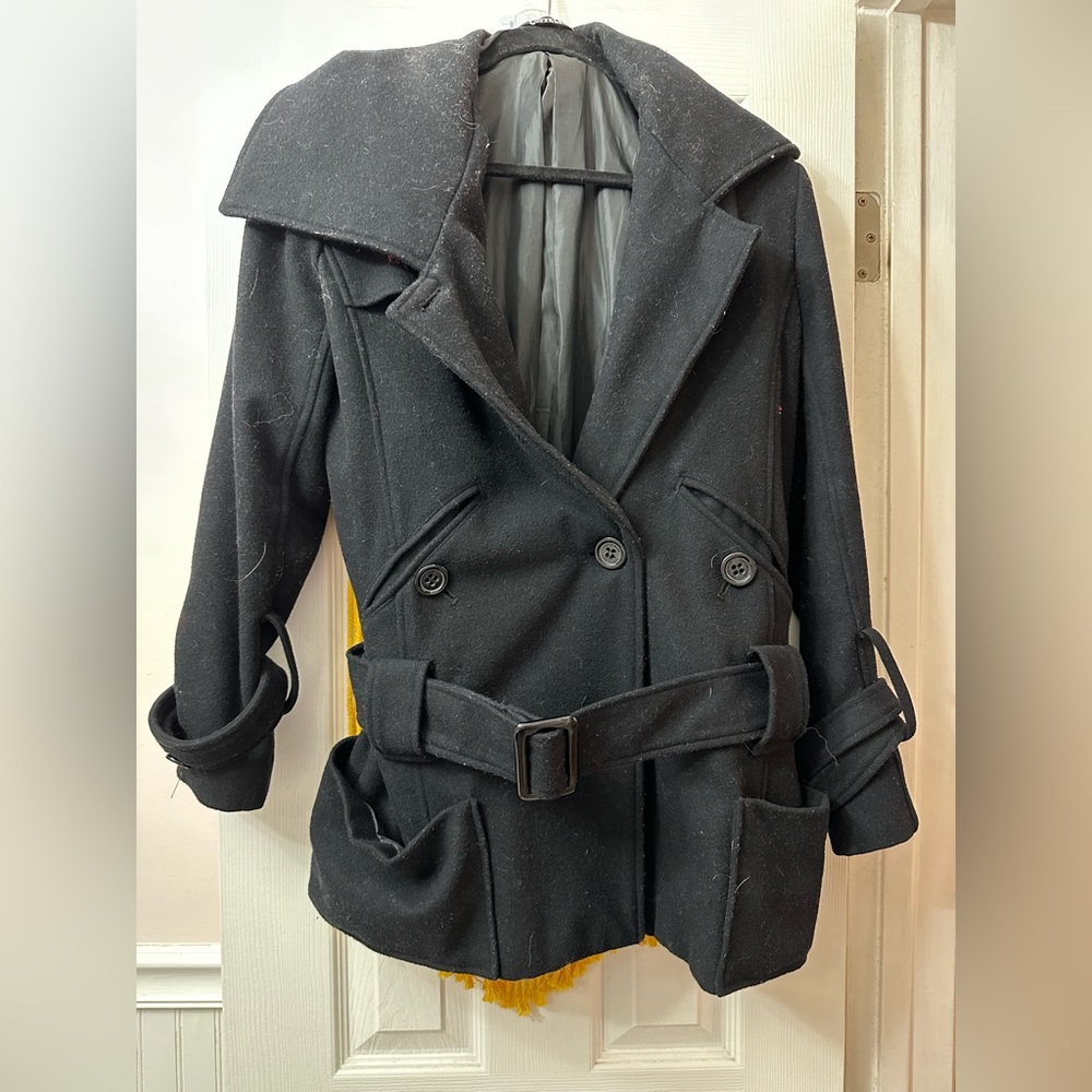Black peacoat with belt